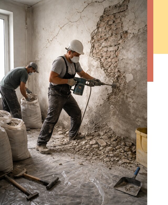 Демонтаж штукатурки со стен в Колпино от 7427 руб/м² — быстро и недорого | ОТДЕЛОЧНИК-Клп