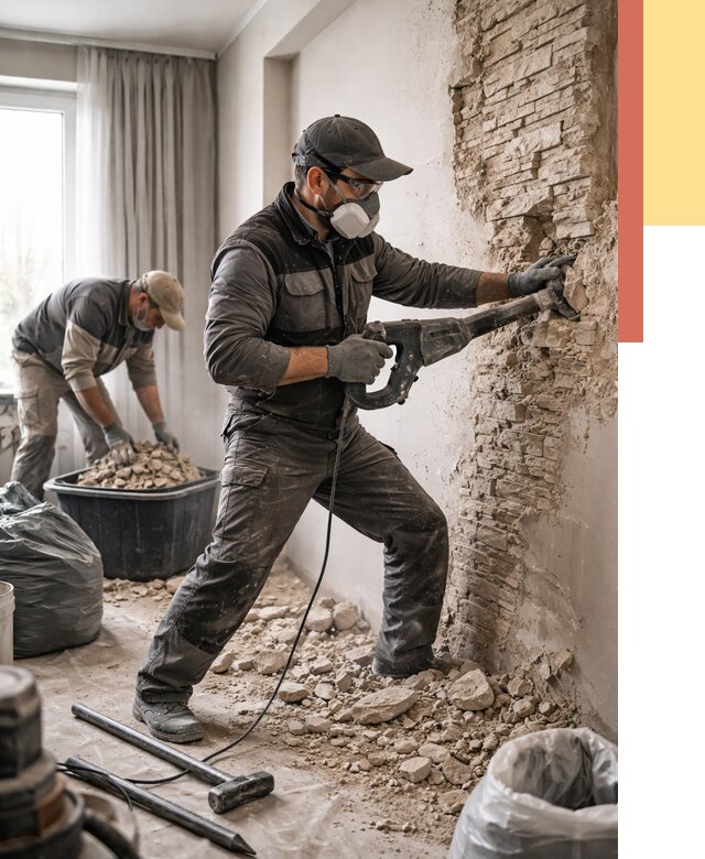 Демонтаж декоративного камня в Колпино от 1496 руб/м² — быстро и недорого | ОТДЕЛОЧНИК-Клп