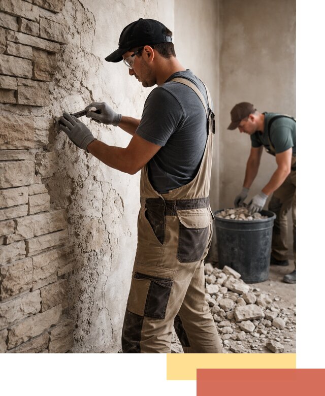 Демонтаж декоративного камня в Колпино профессионально и безопасно