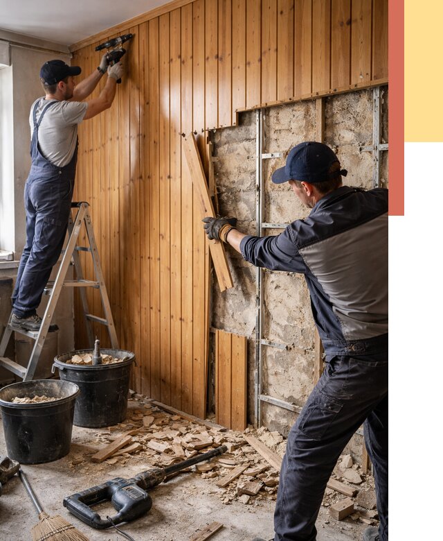 Демонтаж вагонки со стен в Колпино от 1496 руб. — снятие, удаление, срочно | ОТДЕЛОЧНИК-Клп