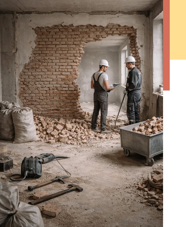 Демонтаж кирпичных стен в Колпино от 4332 руб. — быстро, недорого, под ключ | ОТДЕЛОЧНИК-Клп