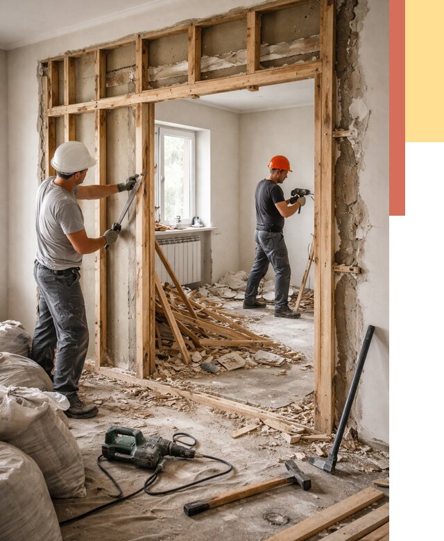 Демонтаж деревянных перегородок в Колпино от 3301 руб. — быстро и недорого | ОТДЕЛОЧНИК-Клп