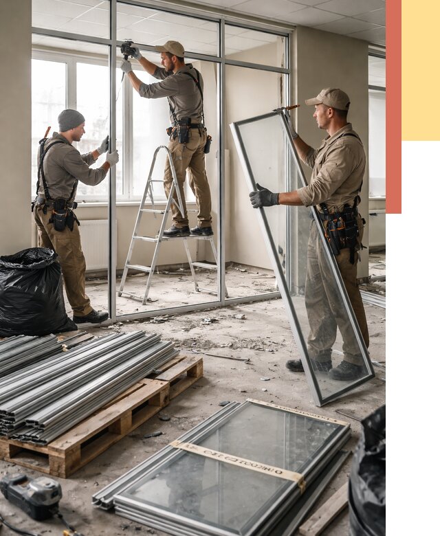 Демонтаж алюминиевых перегородок в Колпино от 4332 руб. — быстро и недорого | ОТДЕЛОЧНИК-Клп