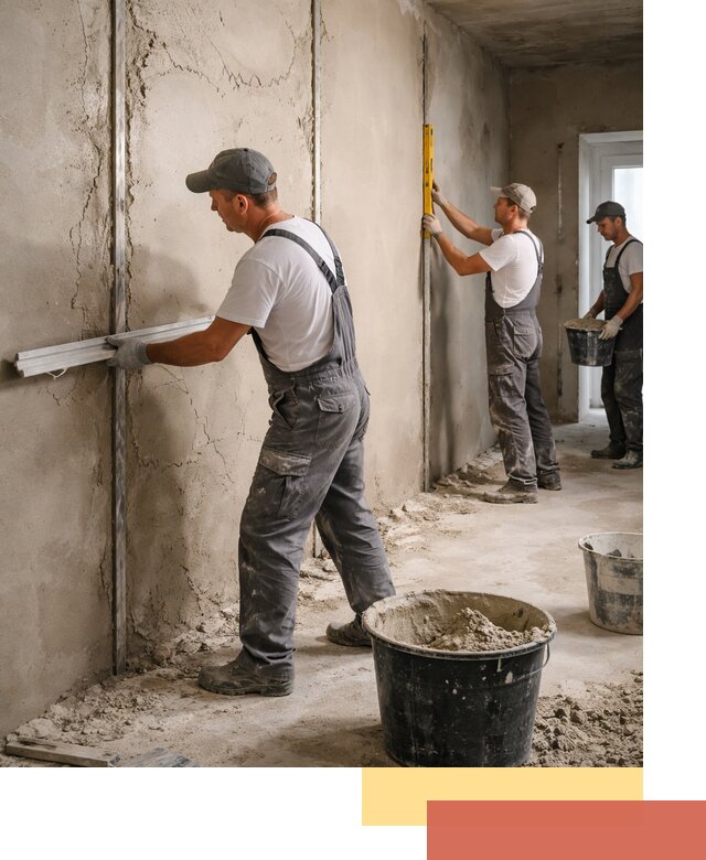 Штукатурка стен по маякам в Колпино — точная и ровная поверхность