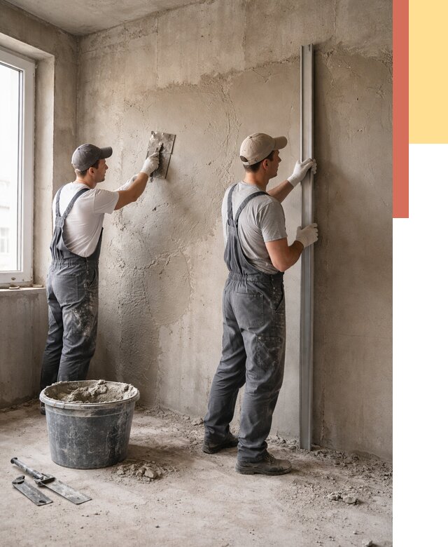 Штукатурка бетонных стен в Колпино от 4642 руб/м² — качественно и быстро | ОТДЕЛОЧНИК-Клп