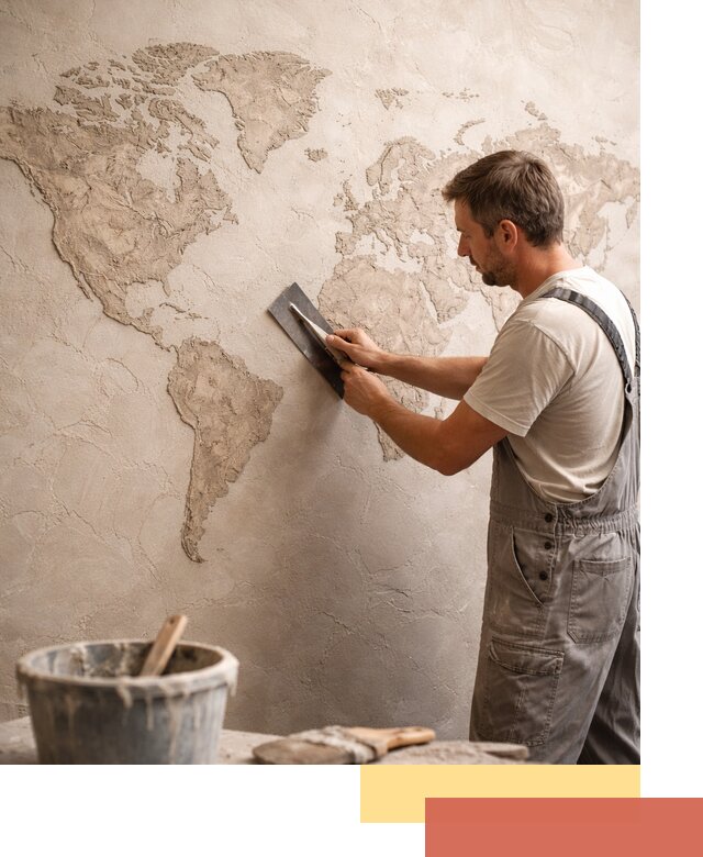 Декоративная штукатурка «Карта мира» под ключ в Колпино