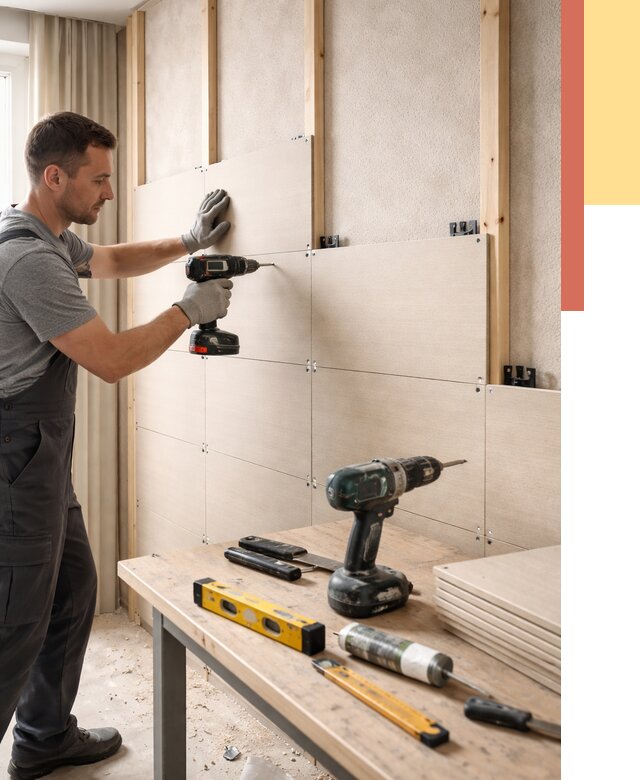 Монтаж МДФ панелей на стены в Колпино от 1289 руб. под ключ | ОТДЕЛОЧНИК-Клп