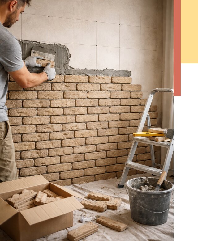 Монтаж декоративного кирпича в Колпино от 3301 руб./м² — быстро и недорого | ОТДЕЛОЧНИК-Клп