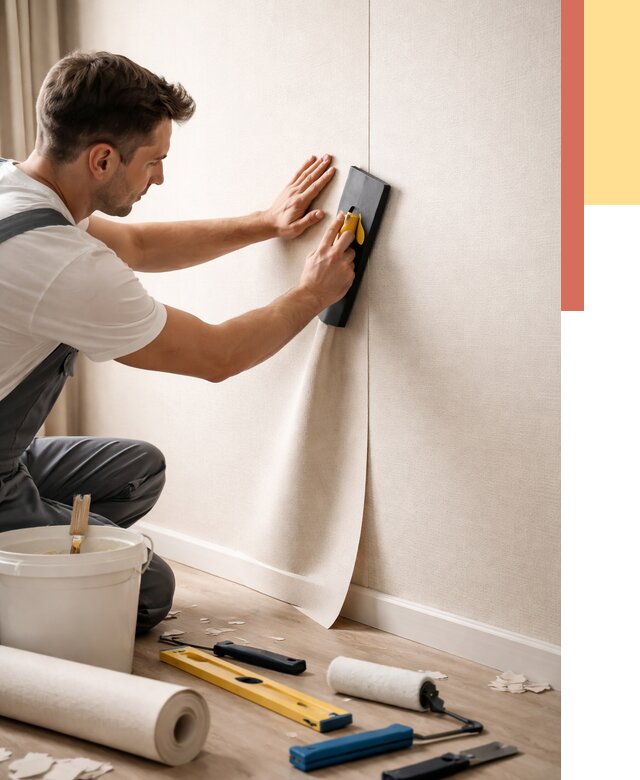 Поклейка виниловых обоев в Колпино от 4642 руб. | Быстро и недорого — ОТДЕЛОЧНИК-Клп