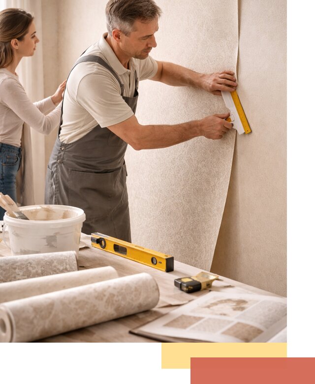 Поклейка обоев с подбором рисунка в Колпино