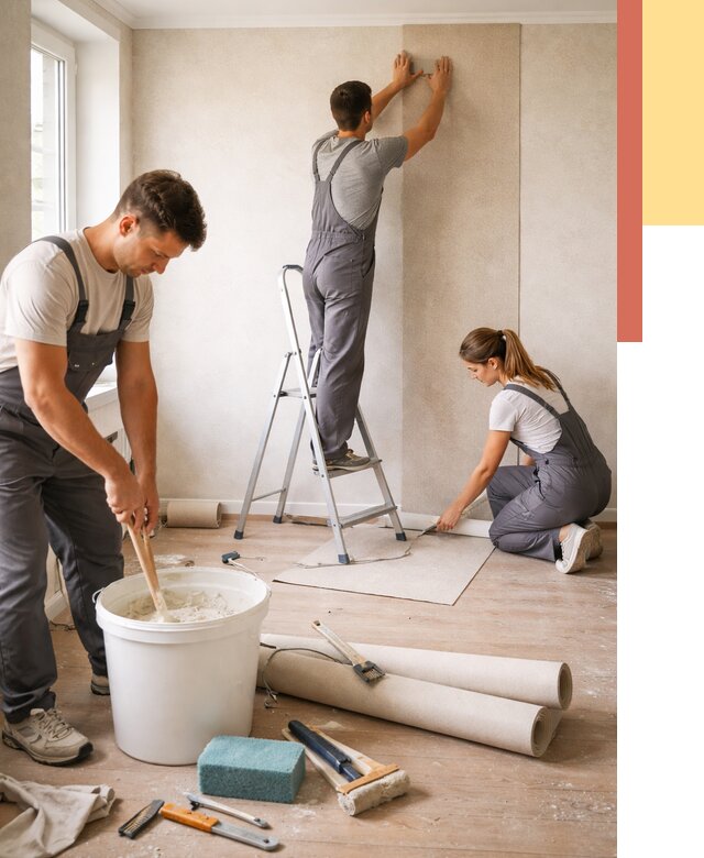 Оклейка стен обоями в Колпино от 3610 руб/м2 — быстро и недорого | ОТДЕЛОЧНИК-Клп