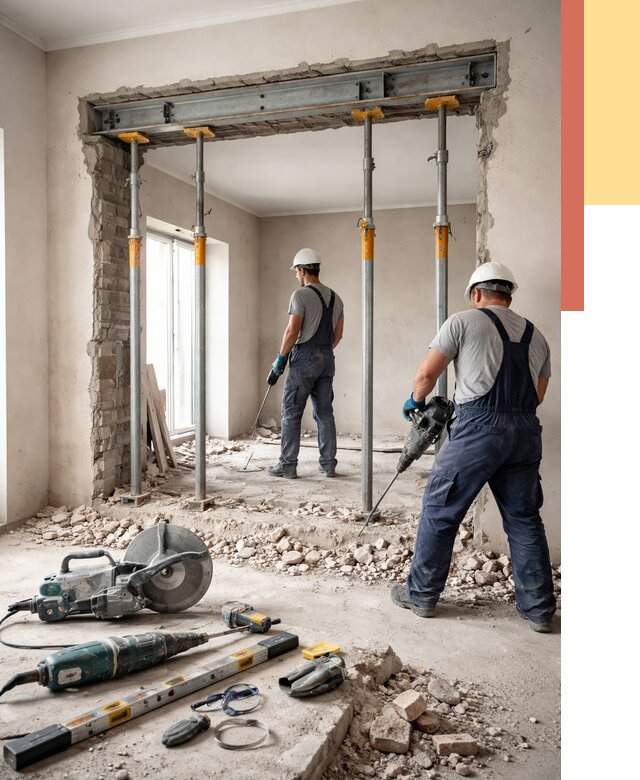 Прорезка проема в стене в Колпино от 4642 руб. — быстро и недорого | ОТДЕЛОЧНИК-Клп