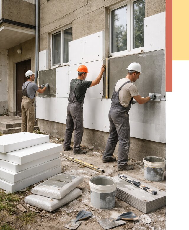 Утепление стен пенопластом в Колпино от 1805 руб. — недорого и под ключ | ОТДЕЛОЧНИК-Клп