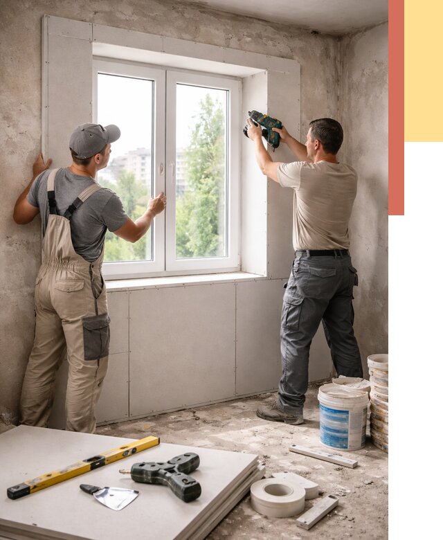 Монтаж откосов из гипсокартона в Колпино от 4642 руб. под ключ | ОТДЕЛОЧНИК-Клп