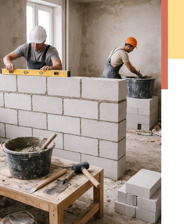 Кладка перегородок из газобетона в Колпино от 3301 руб. под ключ | ОТДЕЛОЧНИК-Клп