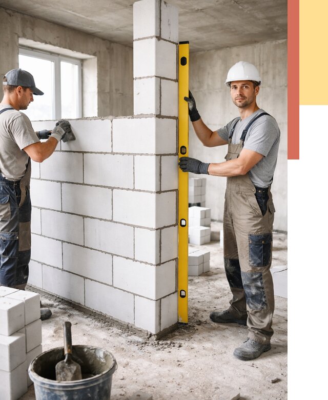 Кладка перегородок из пеноблока в Колпино от 1857 руб. под ключ | ОТДЕЛОЧНИК-Клп