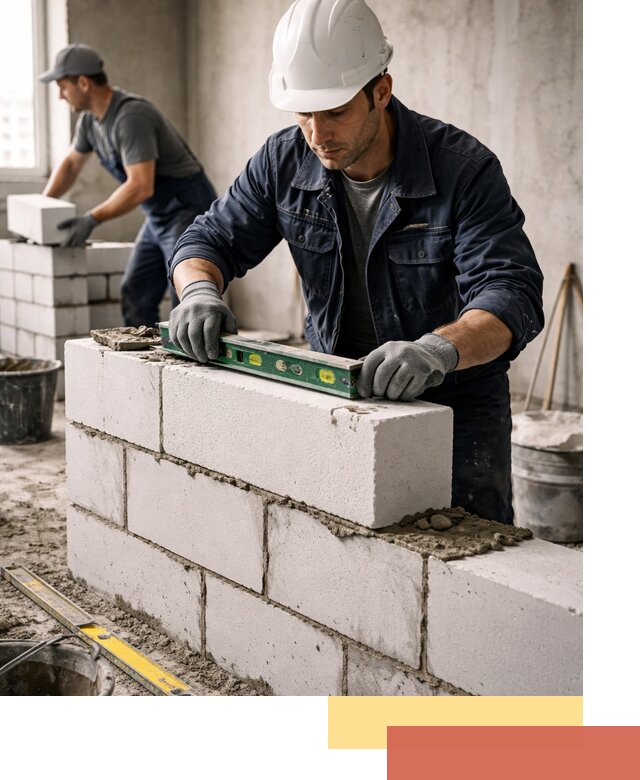 Кладка перегородок из пеноблока под ключ в Колпино