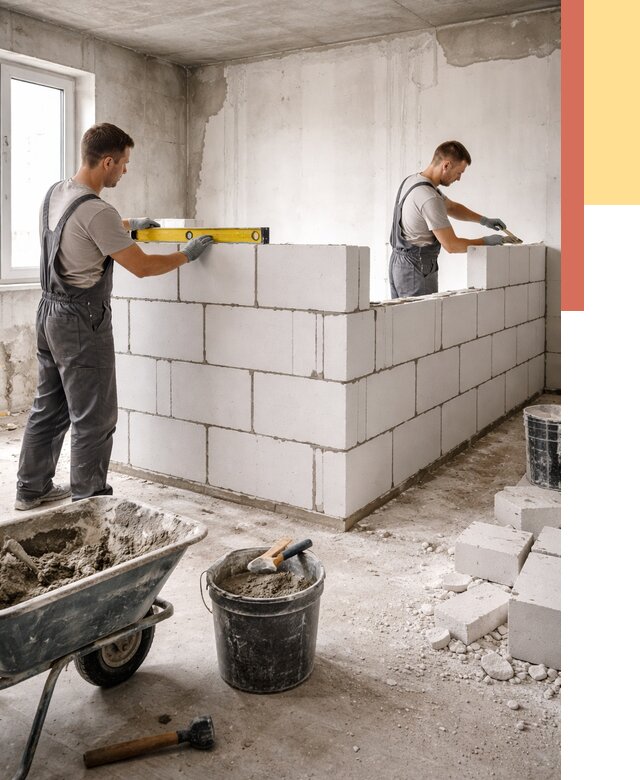 Кладка перегородок из ПГП в Колпино от 2579 руб./м2 — монтаж и возведение под ключ | ОТДЕЛОЧНИК-Клп