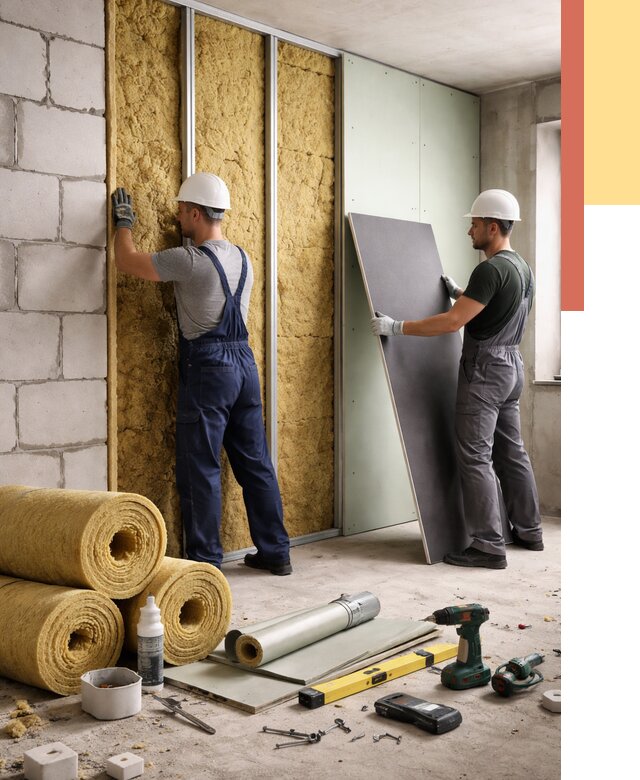 Шумоизоляция перегородок из блоков в Колпино от 1908 руб./м² — быстро и недорого | ОТДЕЛОЧНИК-Клп