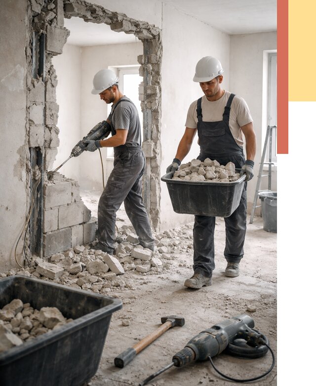 Демонтаж блоковых перегородок в Колпино от 3868 руб. — быстро и недорого | ОТДЕЛОЧНИК-Клп