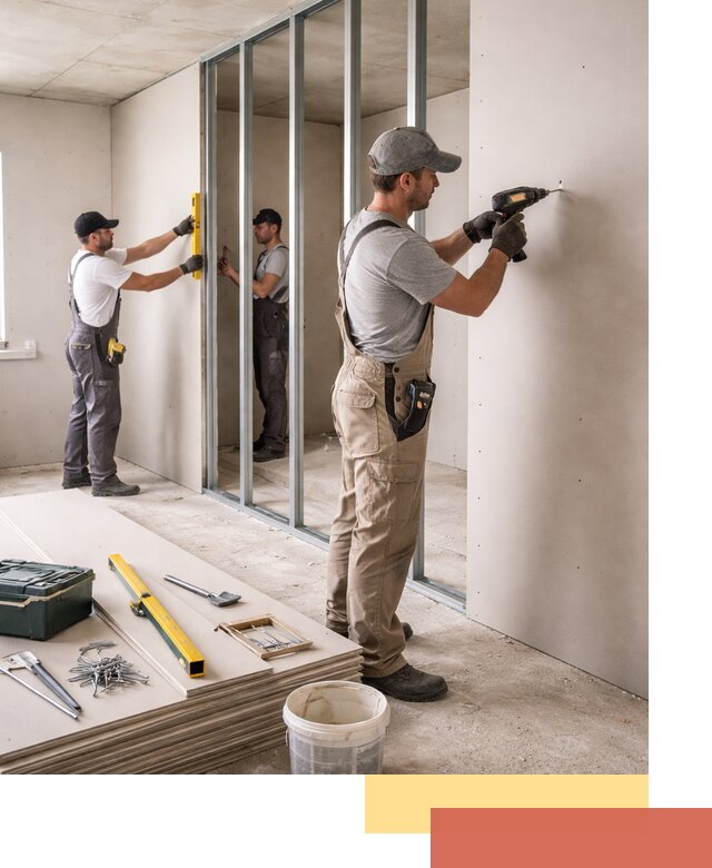 Однослойная перегородка из гипсокартона в Колпино под ключ, монтаж и отделка