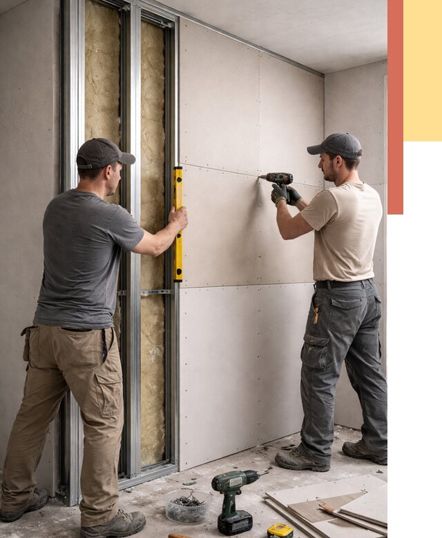 Монтаж двухслойной перегородки из гипсокартона в Колпино от 1496 руб. | ОТДЕЛОЧНИК-Клп