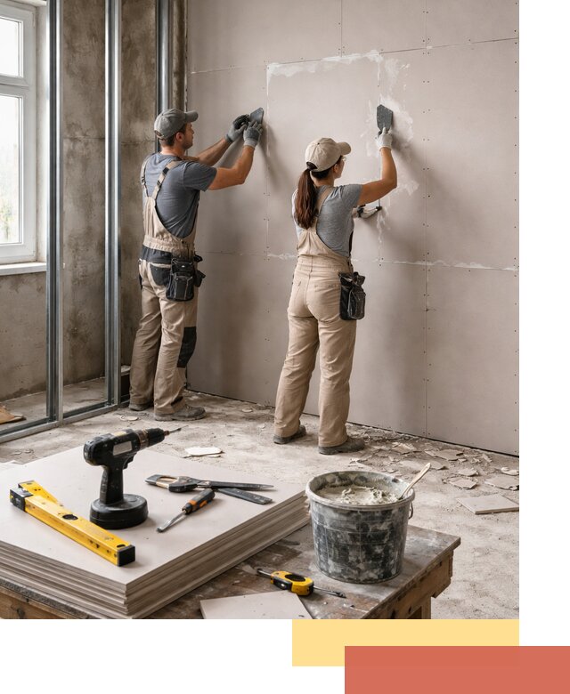 Монтаж двухслойной перегородки из гипсокартона в Колпино