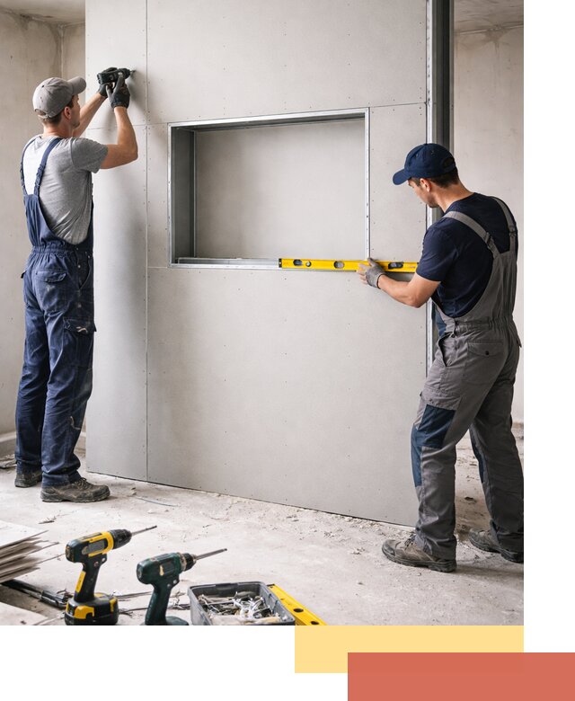 Перегородка из гипсокартона с нишей под декор в Колпино