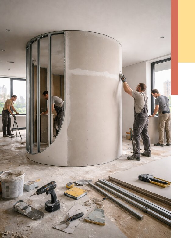 Радиусная перегородка из гипсокартона в Колпино от 2991 руб. под ключ | ОТДЕЛОЧНИК-Клп