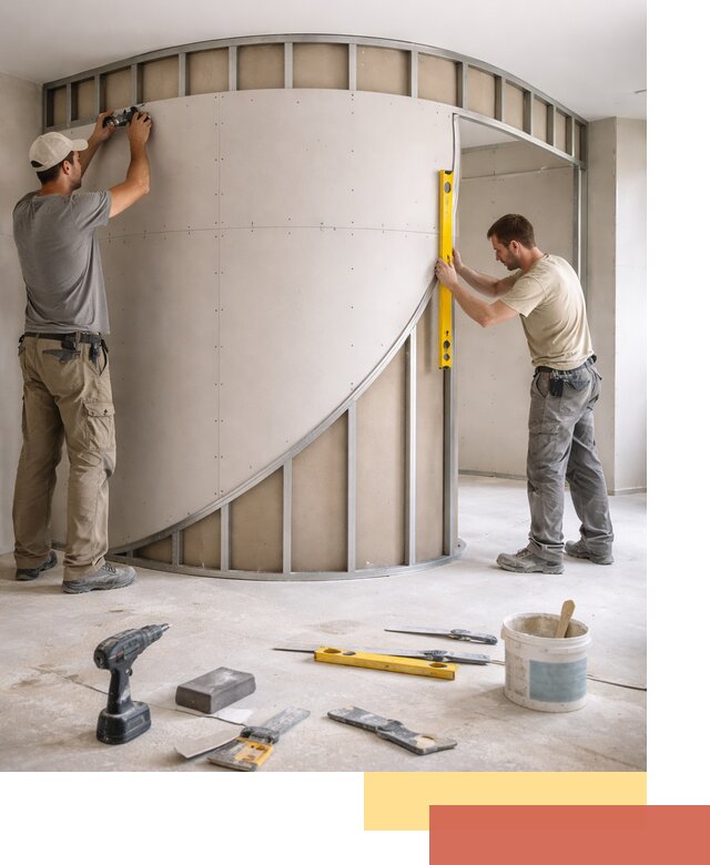 Радиусная перегородка из гипсокартона в Колпино под ключ