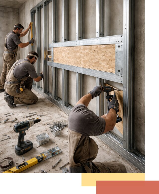 Усиленная перегородка для крепления тяжёлых конструкций в Колпино