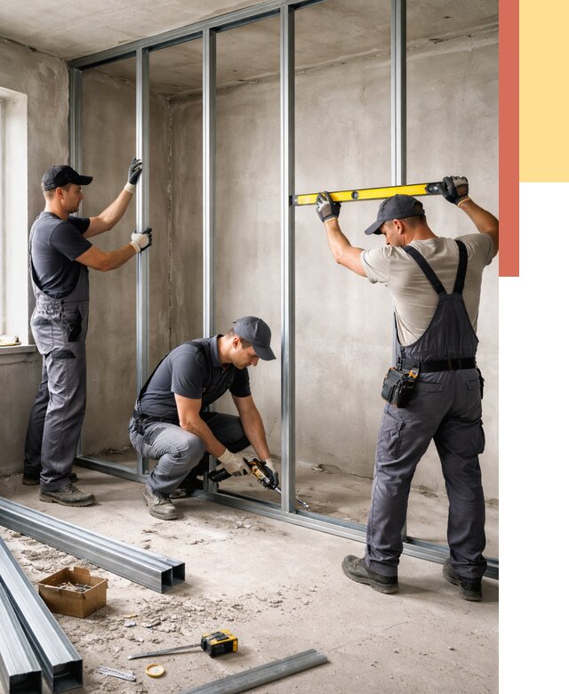 Монтаж каркаса перегородки из профиля в Колпино от 774 руб. | ОТДЕЛОЧНИК-Клп