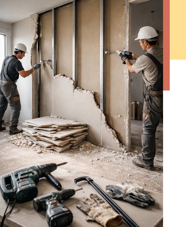 Демонтаж перегородки из гипсокартона в Колпино от 1238 руб. быстро и недорого | ОТДЕЛОЧНИК-Клп