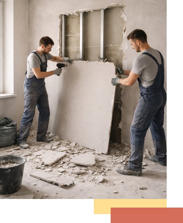 Демонтаж перегородки из гипсокартона в Колпино быстрый и аккуратный