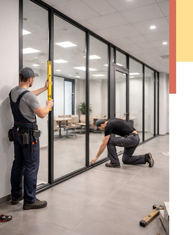 Каркасные стеклянные перегородки в Колпино под ключ от 9490 руб. | ОТДЕЛОЧНИК-Клп