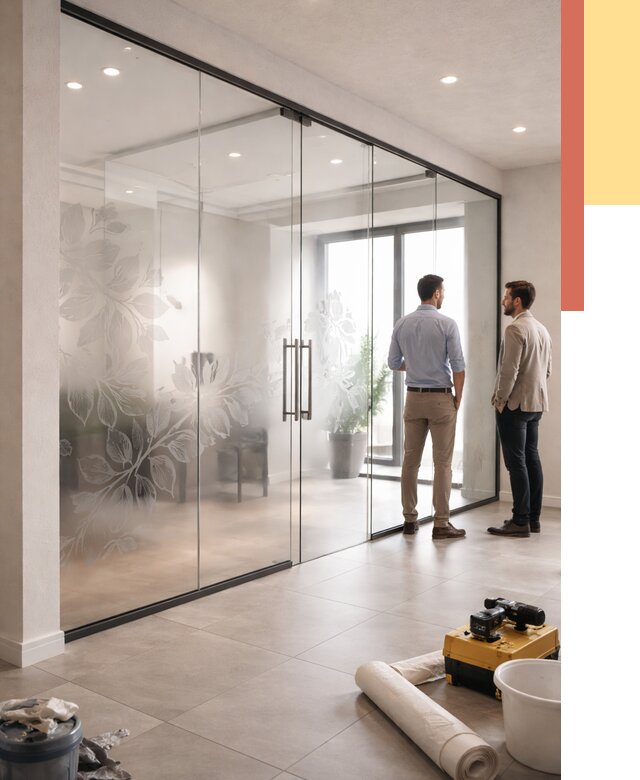 Стеклянные перегородки с рисунком в Колпино от 12894 руб. монтаж и нанесение | ОТДЕЛОЧНИК-Клп