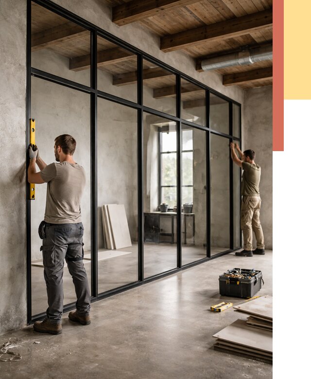 Стеклянные перегородки лофт в Колпино от 10831 руб. под ключ | ОТДЕЛОЧНИК-Клп