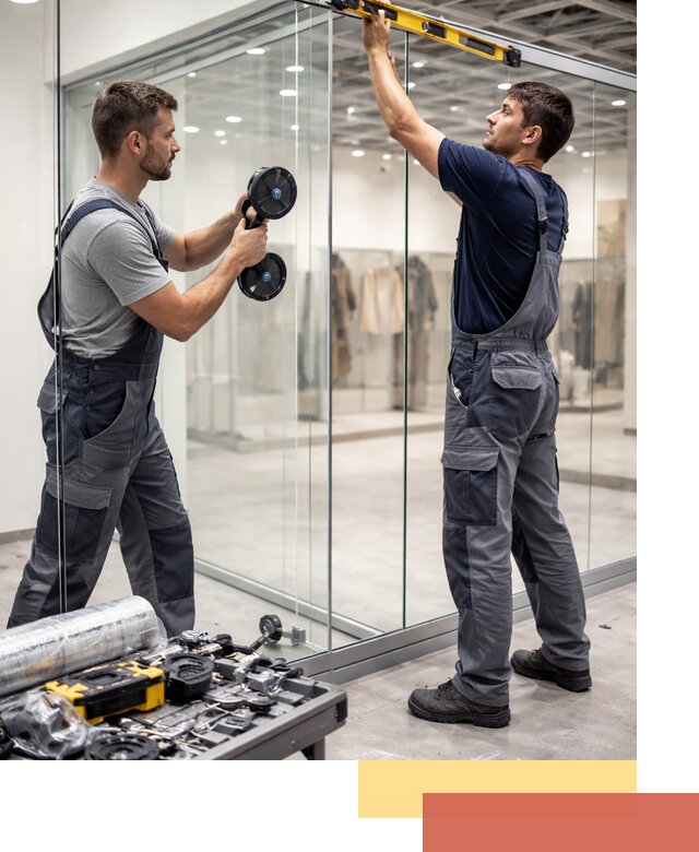 Стеклянные перегородки для магазинов в Колпино — монтаж и установка