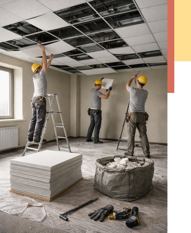 Демонтаж потолка Армстронг в Колпино от 4642 руб. быстро и недорого | ОТДЕЛОЧНИК-Клп