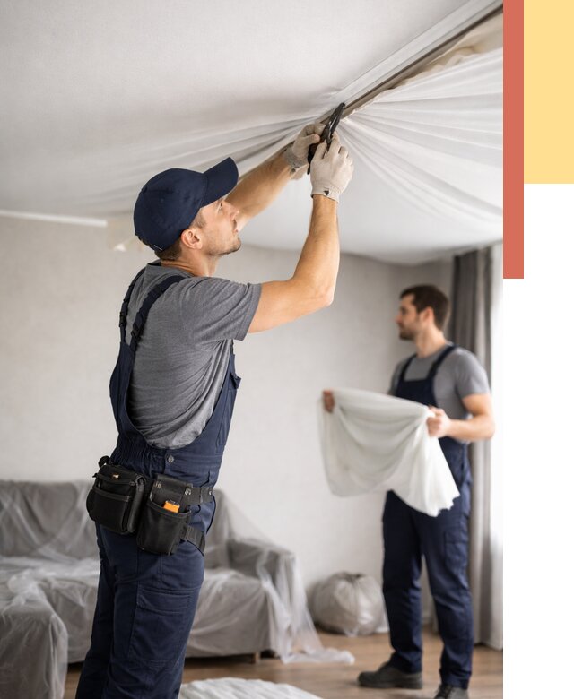 Демонтаж натяжного потолка в Колпино от 4642 руб. — снятие и разбор под ключ | ОТДЕЛОЧНИК-Клп