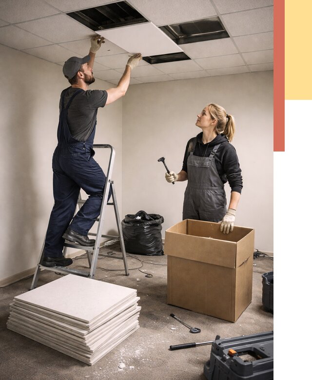 Демонтаж потолочной плитки в Колпино от 4642 руб. быстро и недорого | ОТДЕЛОЧНИК-Клп