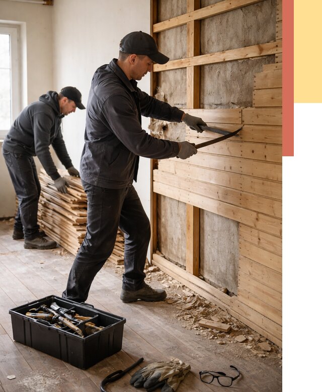 Демонтаж вагонки в Колпино от 3920 руб/м2 — быстро и недорого | ОТДЕЛОЧНИК-Клп