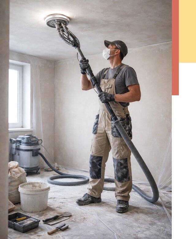 Шлифовка потолка в Колпино от 3610 руб. — услуги шлифования потолка | ОТДЕЛОЧНИК-Клп