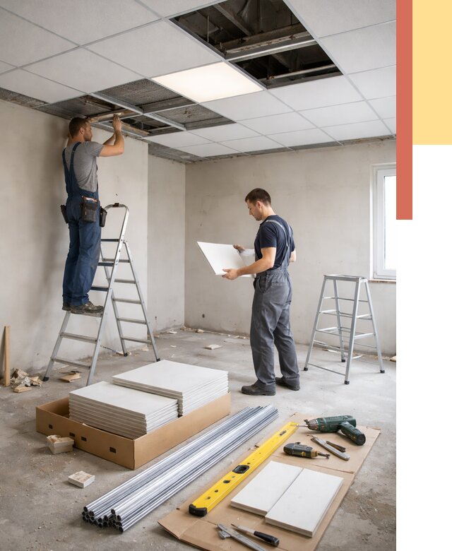 Монтаж потолка армстронг в Колпино от 4642 руб/м2 — быстрая установка под ключ | ОТДЕЛОЧНИК-Клп