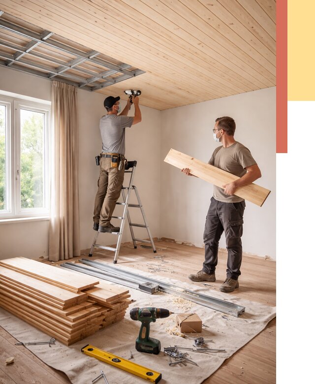 Монтаж потолка из вагонки в Колпино от 6705 руб. | Быстро и недорого — ОТДЕЛОЧНИК-Клп