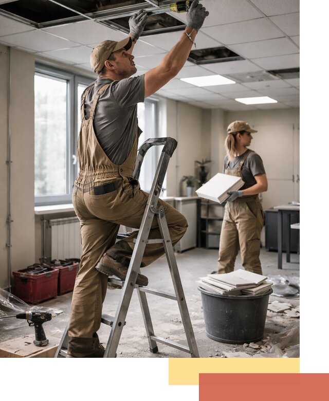 Ремонт потолка Армстронг и замена плит в Колпино