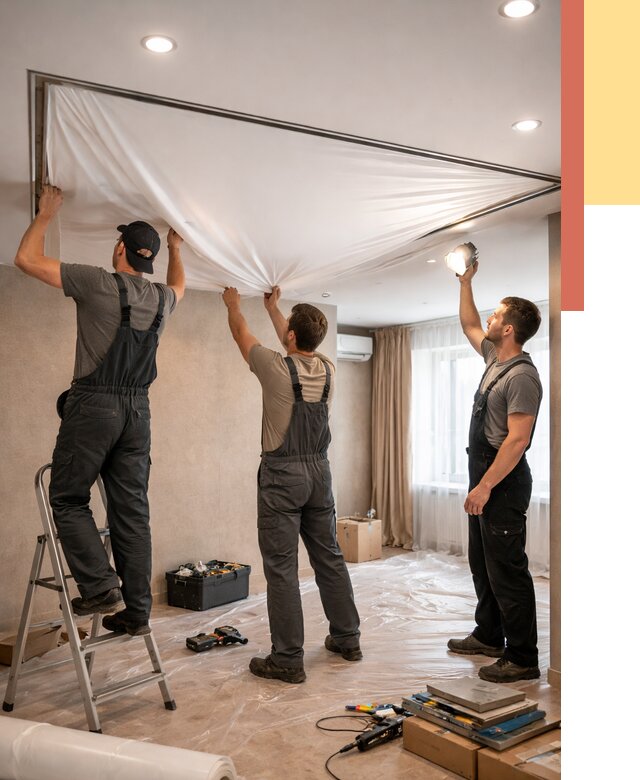 Монтаж ПВХ натяжного потолка в Колпино от 3610 руб. под ключ | ОТДЕЛОЧНИК-Клп