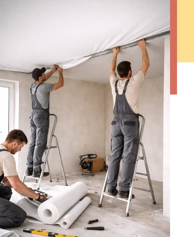 Монтаж тканевого натяжного потолка в Колпино от 3610 руб. под ключ | ОТДЕЛОЧНИК-Клп