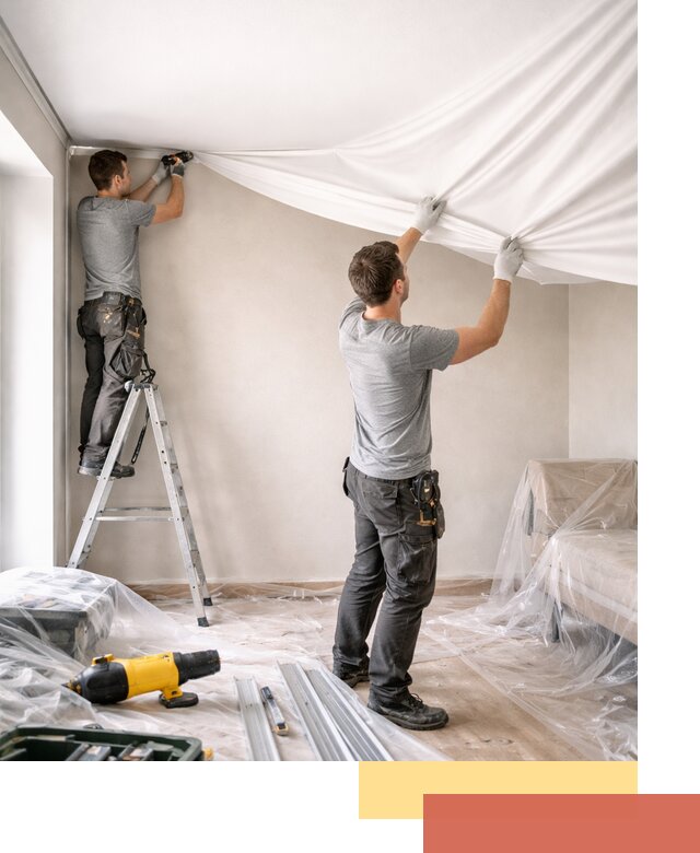 Монтаж тканевого натяжного потолка в Колпино недорого и быстро