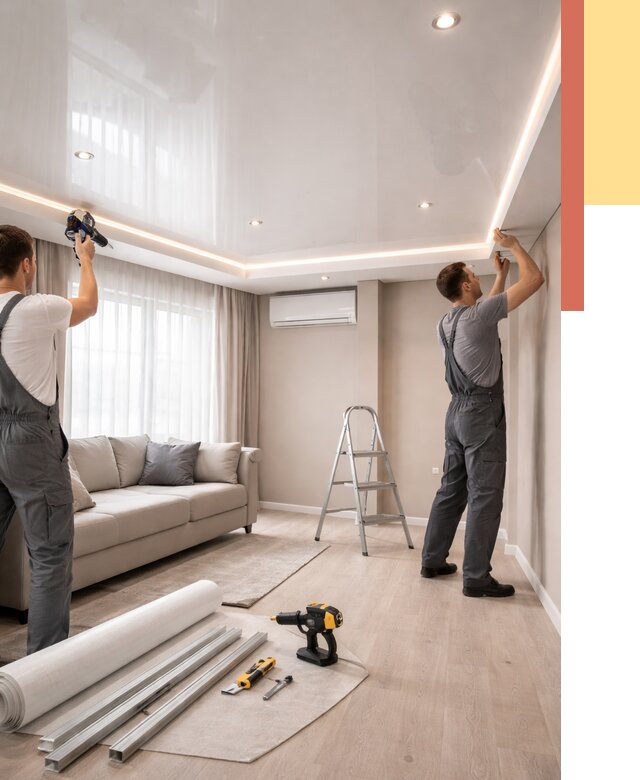 Монтаж глянцевого натяжного потолка в Колпино от 774 руб. под ключ | ОТДЕЛОЧНИК-Клп